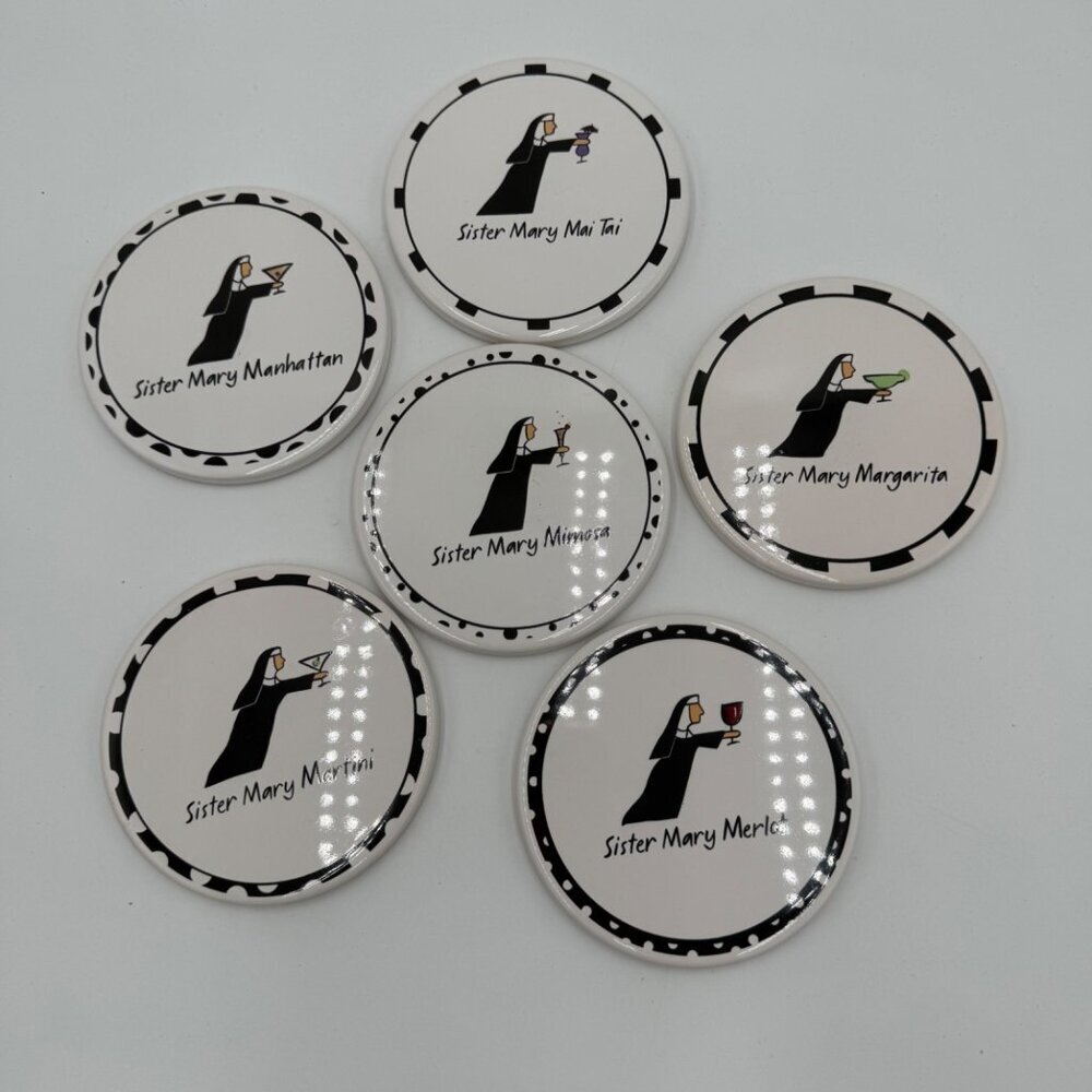 Sister Mary Martini Coaster Set Of 6 Ceramic Santa Barbara